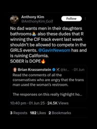 Screenshot from Kim's X post regarding Gavin Newsom / @AnthonyKim_Golf on X